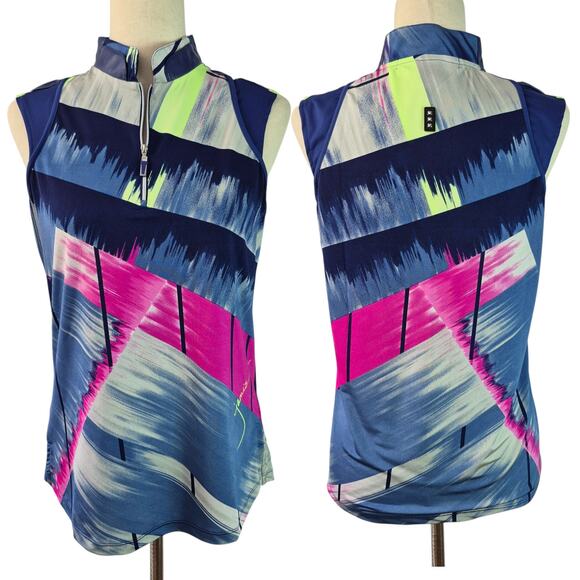 Jamie Sadock Blue Pink Yellow 1/4 Zip Activewear Tank Shirt Top Golf Tennis S - Picture 1 of 3